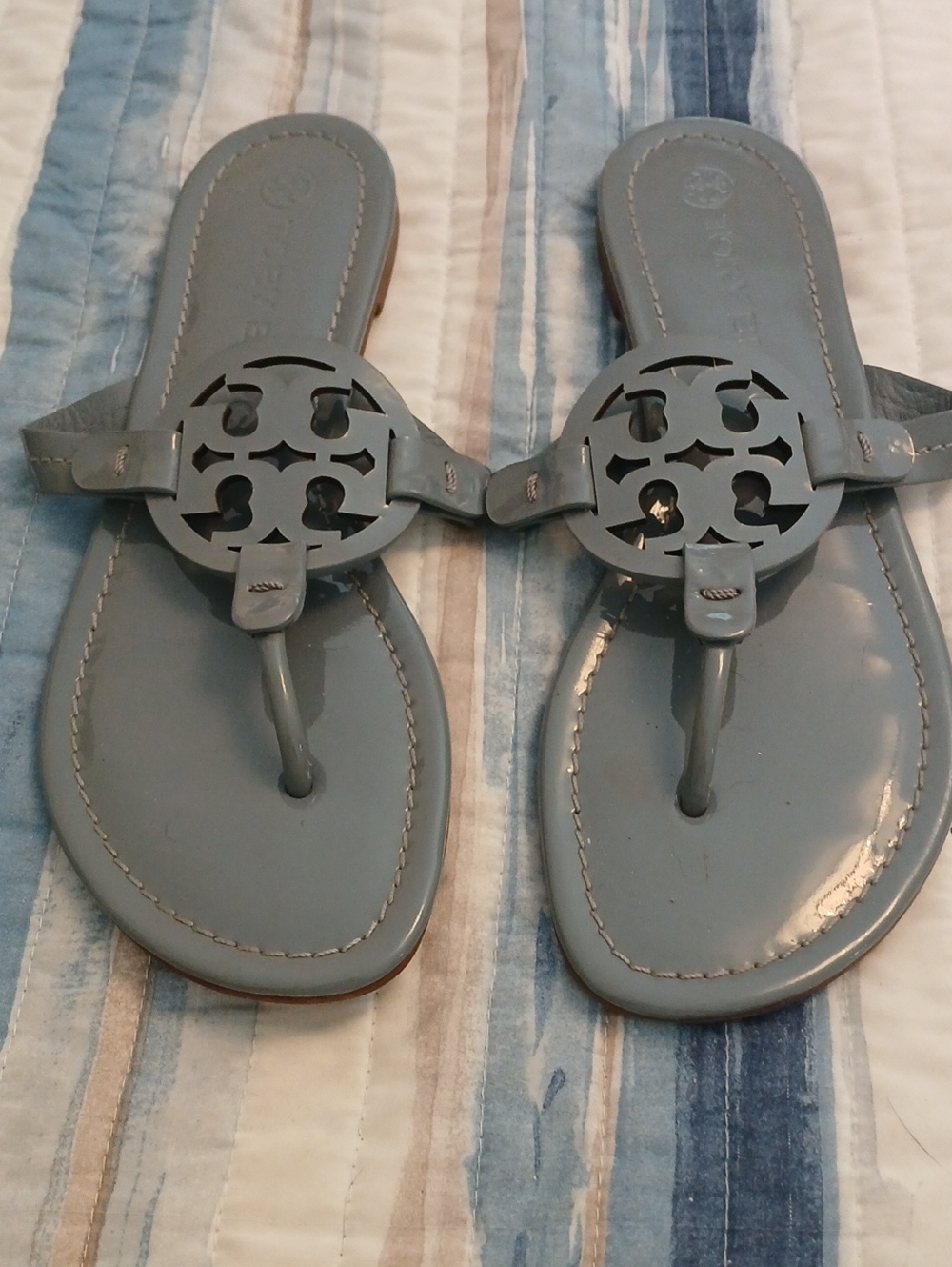 Tory Burch Sky Blue Logo Thong Sandals